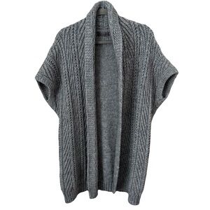 Elsamanda Alpaca Wool Blend Cozy Gray‎ Short Sleeve Sweater Cardigan Medium